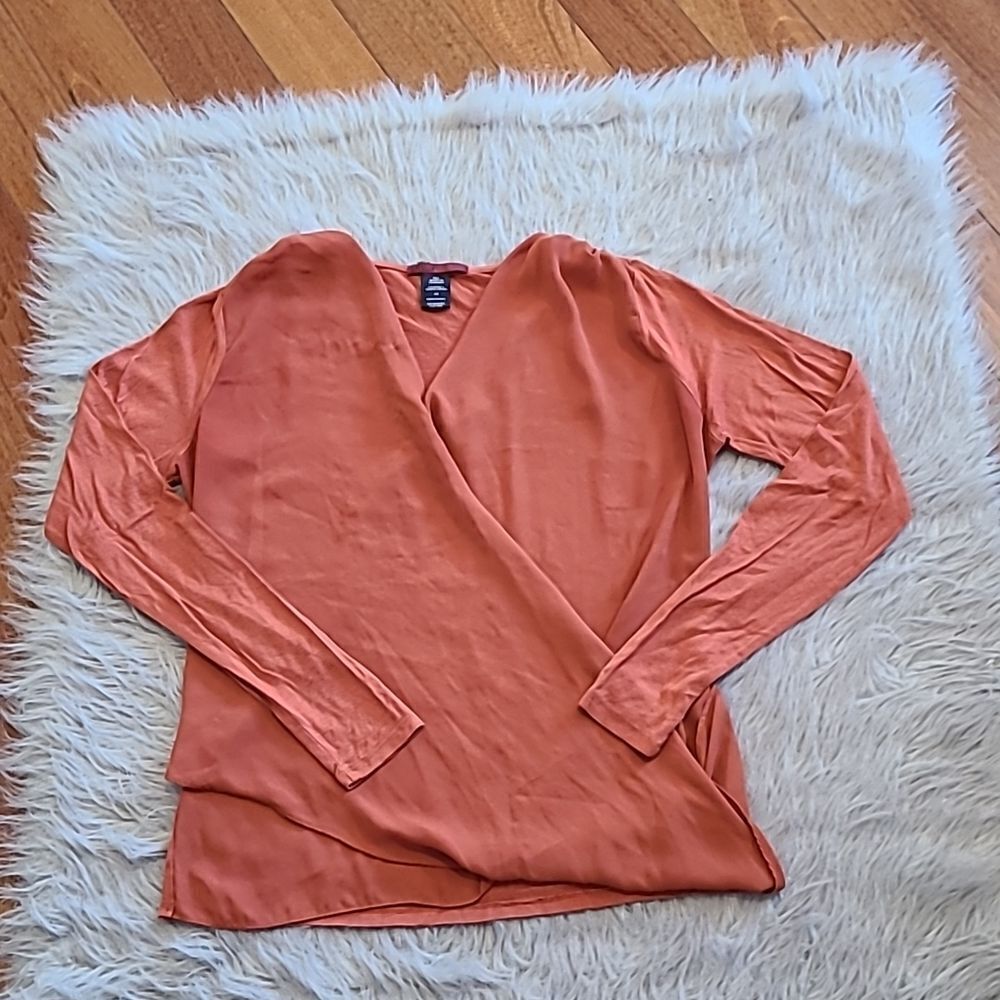 Bke red womens dark orange‎ long sleeve flowy front shirt size xs
